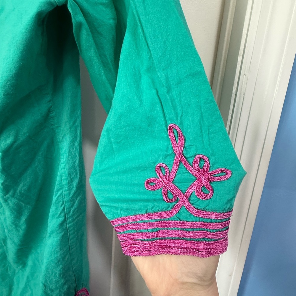 Teal and Pink Tunic Gretchen Scott 20” pit to pit 100% cotton - Picture 4 of 5
